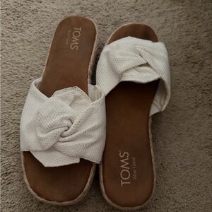 TOMS Abby Slide Flatform Espadrille Sandal White Beachside Woven